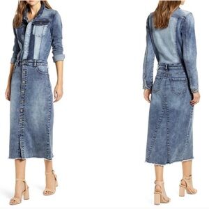 Wash Lab Color-Blocked Denim Dress in Blue